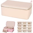 thumbnail image 1 of Circulatne Travel Jewelry Box Organizer with 12 Velvet Pouches, Portable PU Leather Jewelry Organizer Box, Storage for Rings, Earrings, Necklaces (Beige), 1 of 8