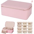 thumbnail image 1 of Circulatne Travel Jewelry Box Organizer with 12 Velvet Pouches, Portable PU Leather Jewelry Organizer Box, Storage for Rings, Earrings, Necklaces (Pink), 1 of 8