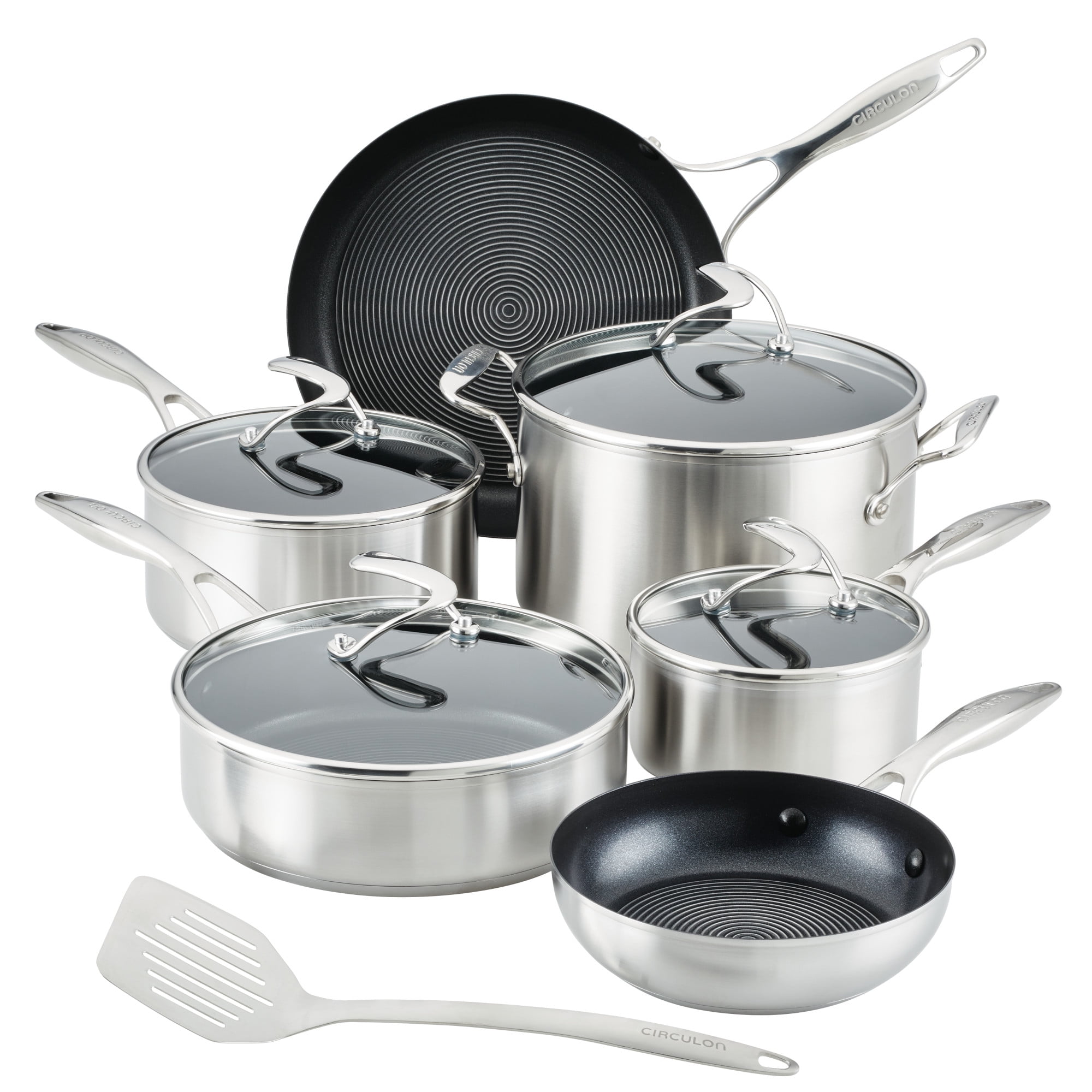 HexClad 7 Piece Hybrid Stainless Steel Cookware Set - 6 Piece Frying Pan  Set and 12 Inch Griddle Skillet, Metal Utensil and Dishwasher Safe,  Induction