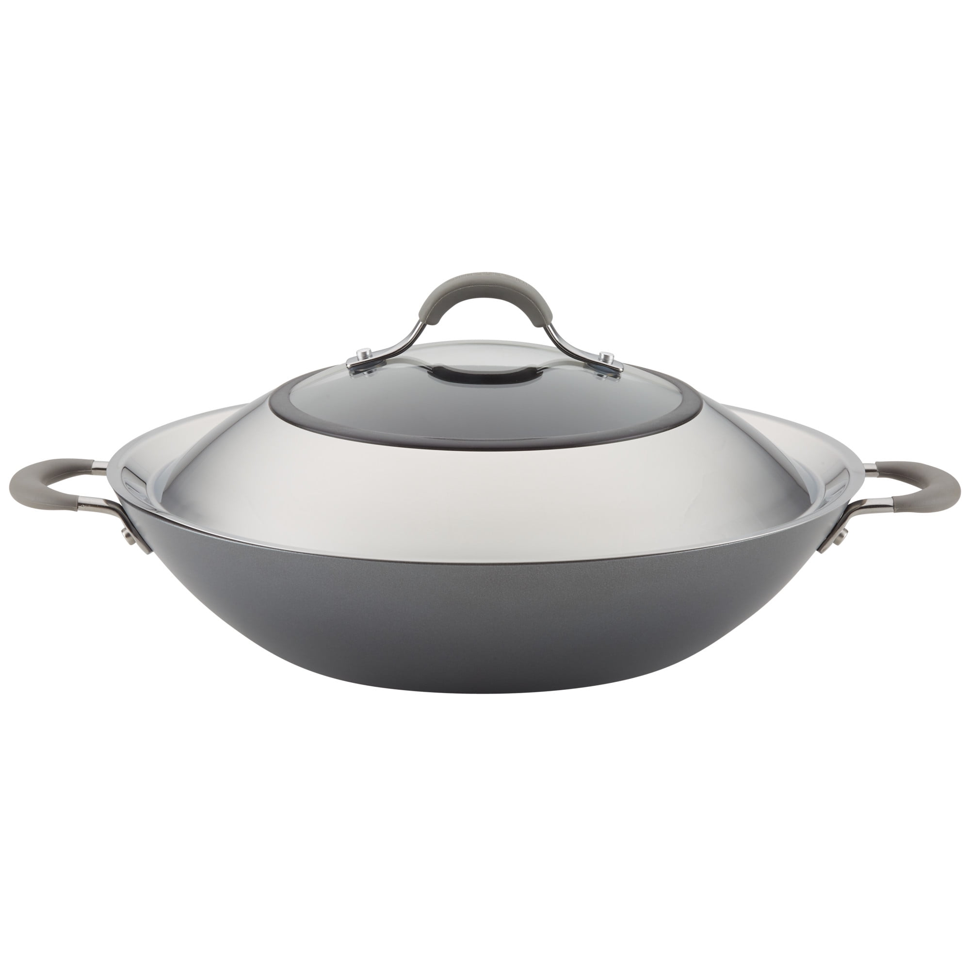 Anolon Advanced Hard Anodized Nonstick Stir Fry Wok Pan with Lid, 14 Inch,  Gray