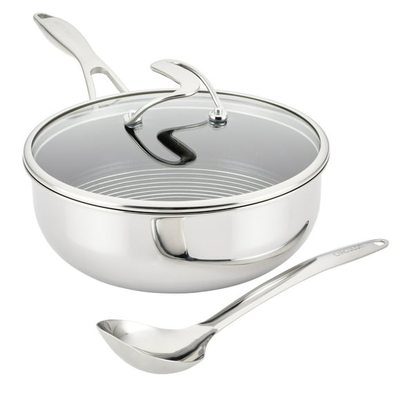 Circulon 3Piece SteelShield Nonstick Chef Pan with Lid and Cooking Utensil Set, Silver