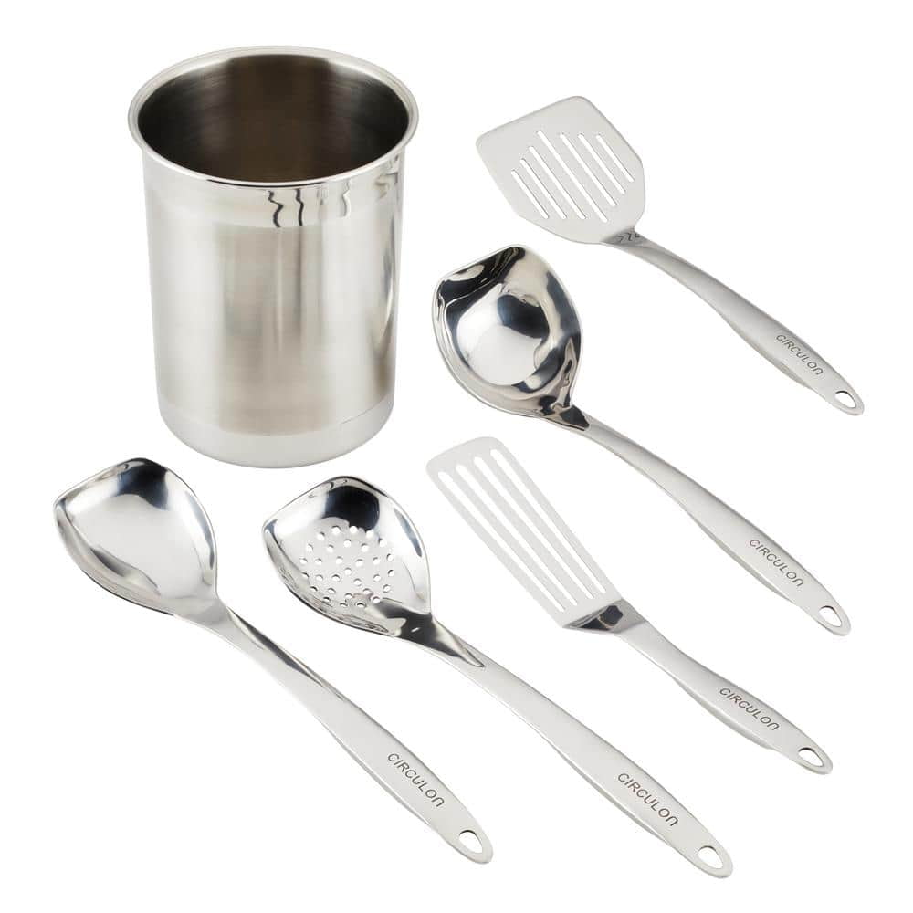 Stainless Steel 6-Piece Kitchen Tool Set with Crock