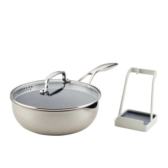Circulon 9.5" Infinity Pan with ScratchDefense Nonstick and Lid and Tool Holder, Induction and Oven Safe to 500°F, Dishwasher and Metal Utensil Safe, Platinum