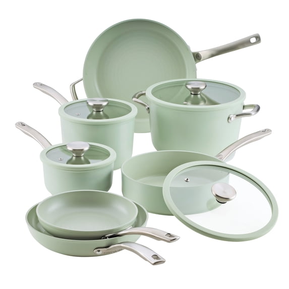 Circulon Halo with LaserDefense 11pcs Ceramic Nonstick Cookware Set, Dishwasher Safe, Induction and Oven Safe to 500°F, Sage