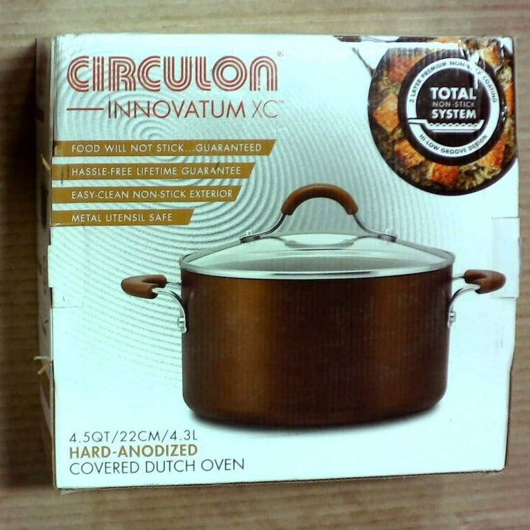 Circulon Innovatum Covered Dutch Oven Hard Anodized Non Stick 4.5 Quart Cocoa