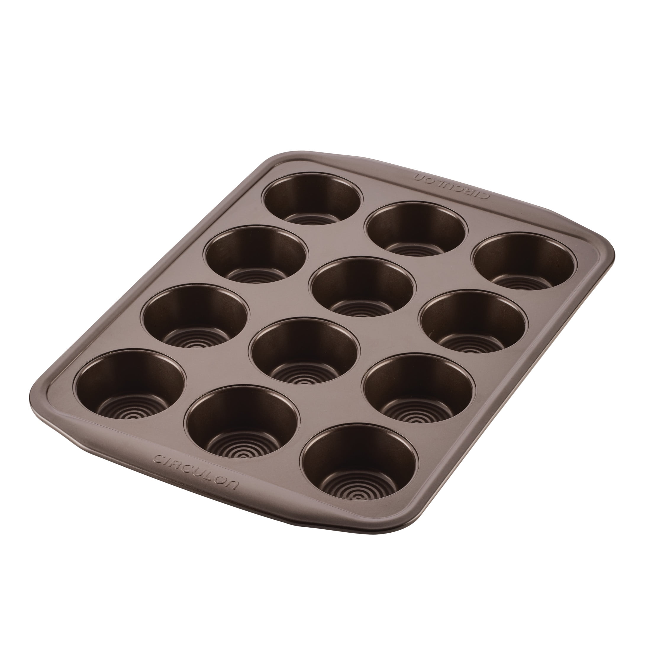 Chocolate Brown Nonstick 12-Cup Muffin Pan with Wide Handles
