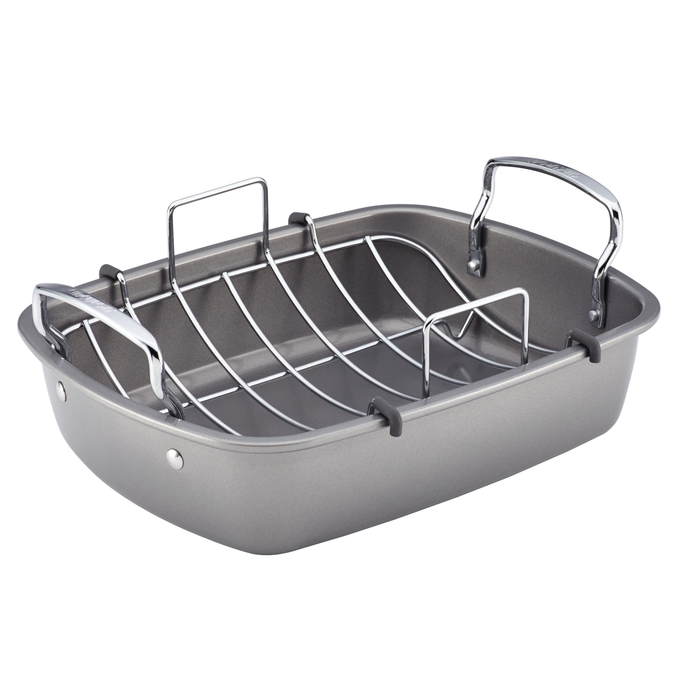 Gray Carbon Steel Nonstick Roasting Pan with Rack and Handles
