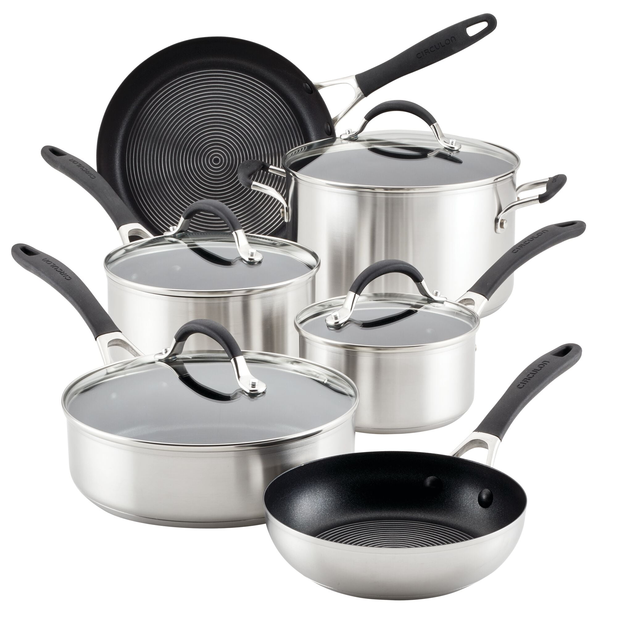 Circulon SteelShield 10 Piece Stainless and Nonstick Technology, Pots and Pans Set, Silver
