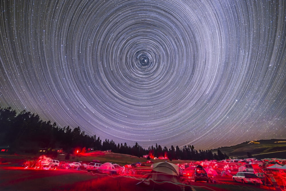 Circumpolar star trails above the Table Mountain Star Party in Washington state Canvas Art - Alan DyerStocktrek Images (17 x 12)