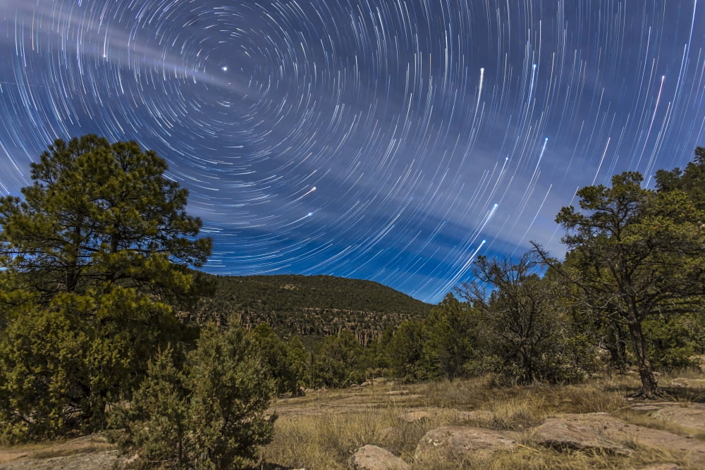 Circumpolar star trails over the Gila National Forest in southern New Mexico Canvas Art - Alan DyerStocktrek Images (17 x 12)