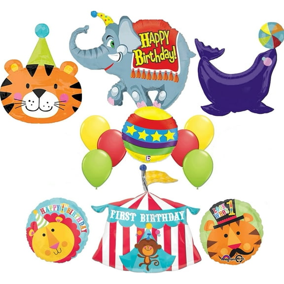 Circus 1st Birthday Theme Party Supplies Balloon Bouquet Decorations with Elephant Seal Tiger and Big Top Tent