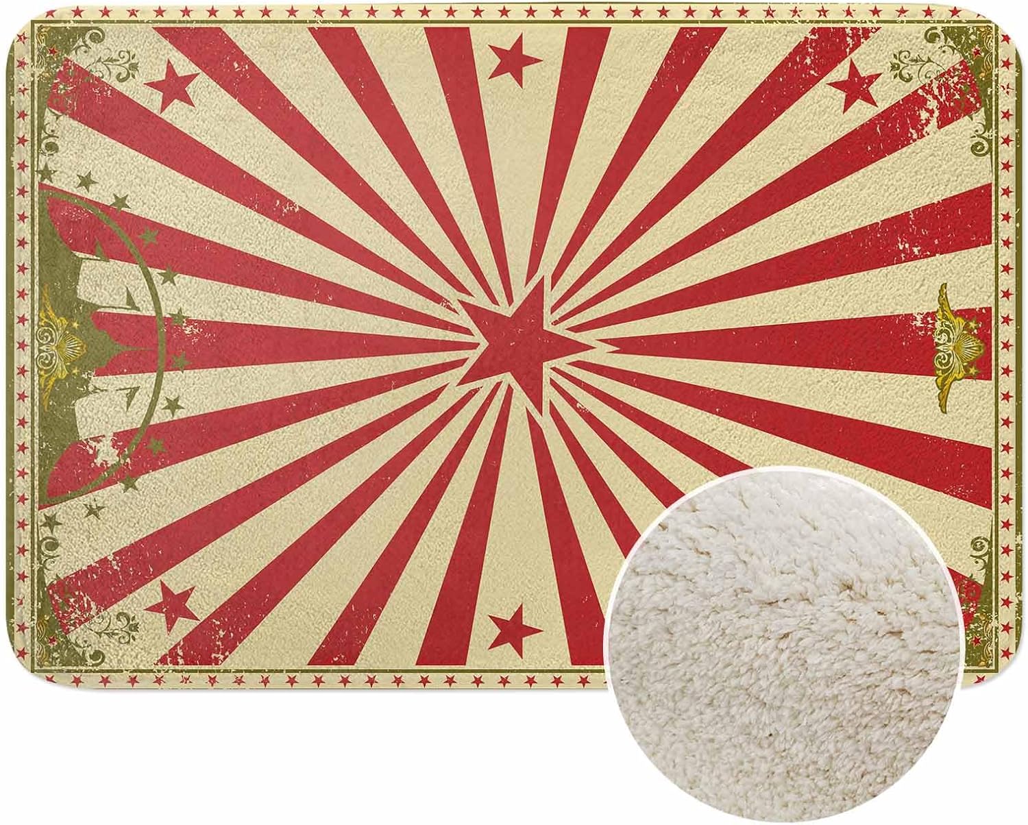 Circus Bath Rugs Microfiber Bathroom Mat Soft Plush Shaggy Shower Mat for Bathroom Fluffy Comfortable Water Absorbent Carpet Non-Slip Machine Washable 20"X30"