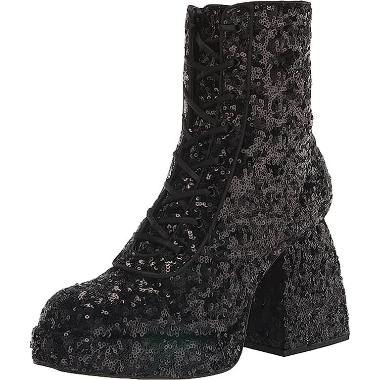 Circus By Sam Edelman Kia Sequin Black Lace Up Side Zip Block Heel Ankle Boots Black 7.5 Walmart