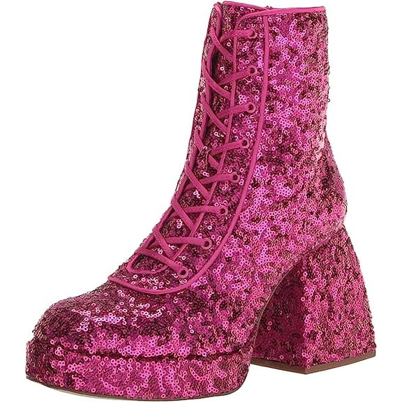 Circus By Sam Edelman Kia Sequin Dark Punk Pink Lace Up Side Zipper Ankle Boots (Dark Punk Pink, 7.5)