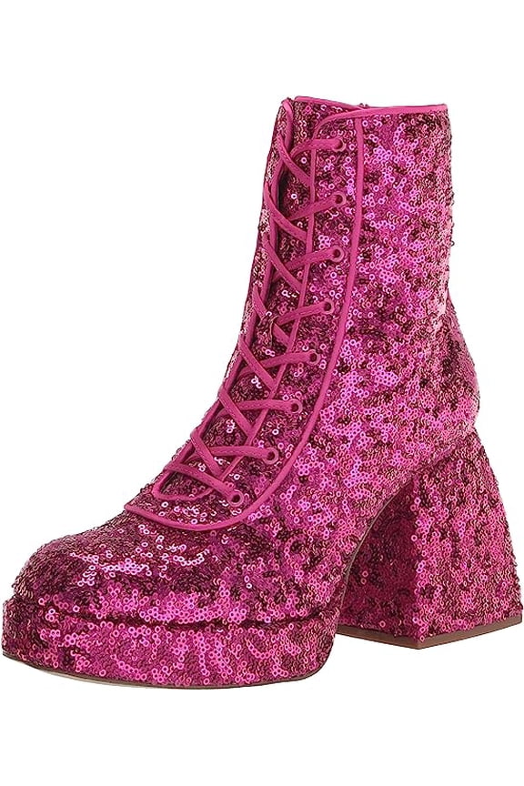 Circus By Sam Edelman Kia Sequin Dark Punk Pink Lace Up Side Zipper Ankle Boots (Dark Punk Pink, 7.5)