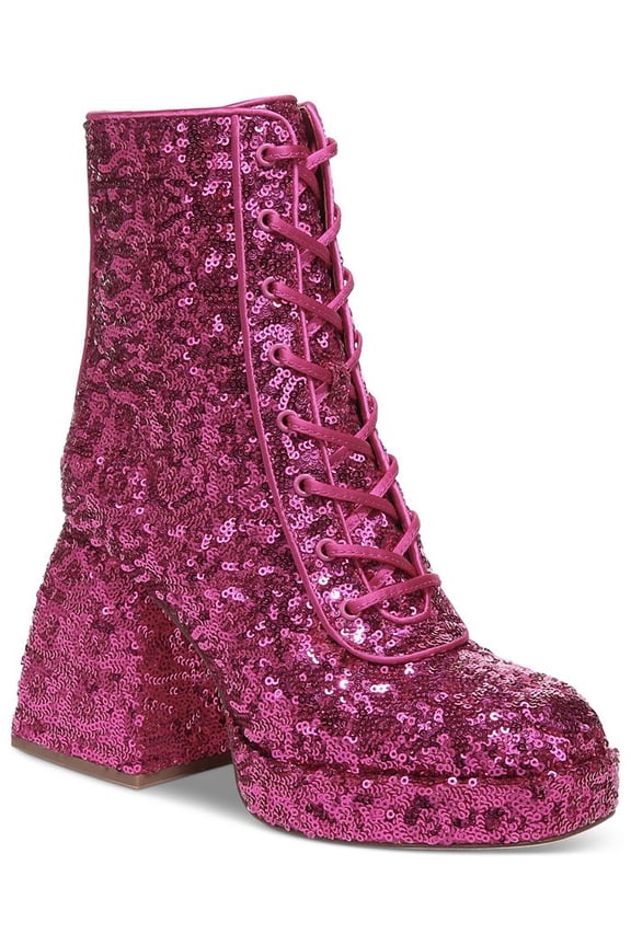 Circus By Sam Edelman Kia Sequin Dark Punk Pink Lace Up Side Zipper Ankle Boots (Dark Punk Pink, 8)