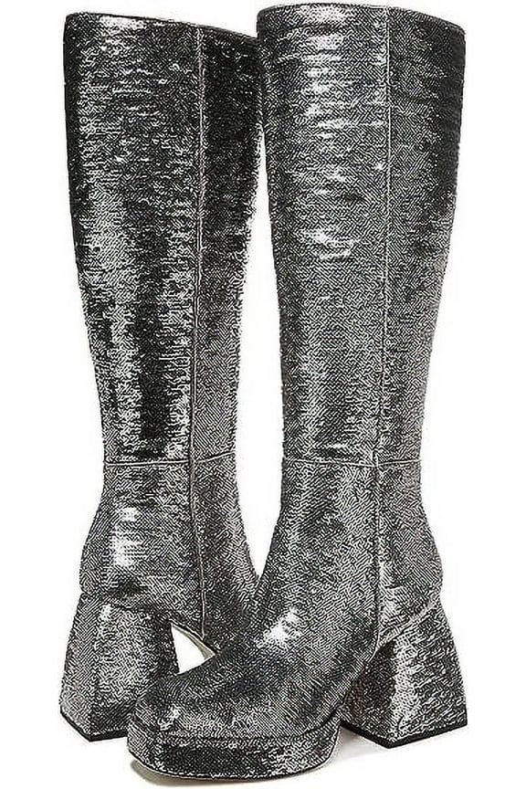Circus By Sam Edelman Kylie Stardust Silver Square Toe Knee High Block Heel Boot (Stardust Silver, 6)