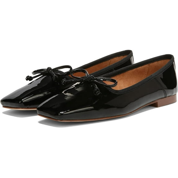 Circus By Sam Edelman Teresa Black Patent Bow Detail Vamp Square-Toe Ballet Flat (Black Patent, 11)