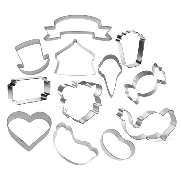 Circus Carnival 12 Piece Cookie Cutter Set - Circus Tent, Top Hat, Popcorn, Ticket, Lion Face Cookie Cutters - The Cookie Cutter Shop - Tin Plate Steel