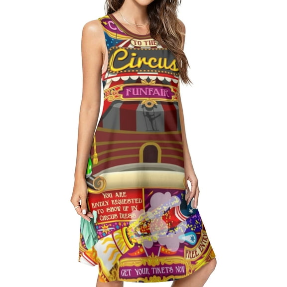 Circus Carnival Amusement Festival Spring Summer Dresses for Women Fashion T-shirt Dress Casual Sleeveless Loose Sundress with Pockets