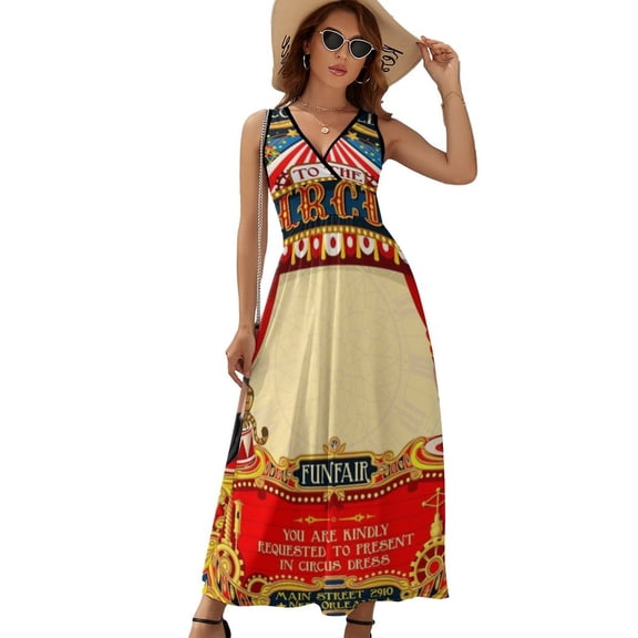 Circus Carnival Invite Vintage Dress Fashion Boho Beach Long Dresses Female Party Printed Maxi Dress