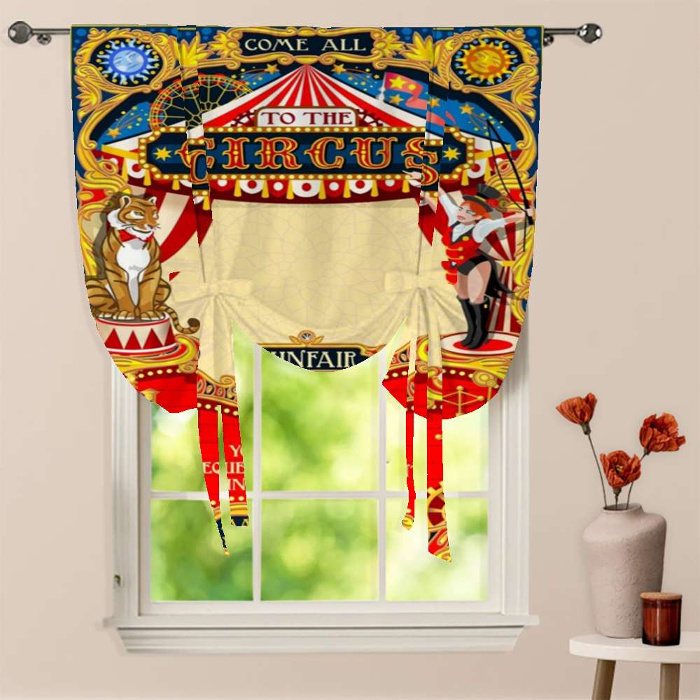Circus Carnival Invite Vintage Window Curtain for Living Room Roman ...