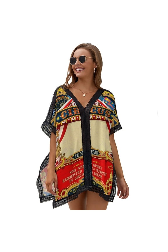 Circus Carnival Invite Vintage Women's Swimsuit Coverup Summer Beach Cover Up Bathing Suit Dress