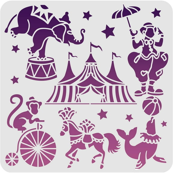 Circus Carnival Stencil Template 30x30cm Large DIY Paint Farmhouse Wood Signs Reusable Mylar Template for DIY Painting Drawing on Wall Fabric Furniture Floor Crafts Home Decor