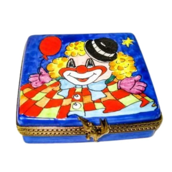 Circus Clown w Balloon on Flat Porcelain Limoges Box Limoges Box Porcelain Figurine