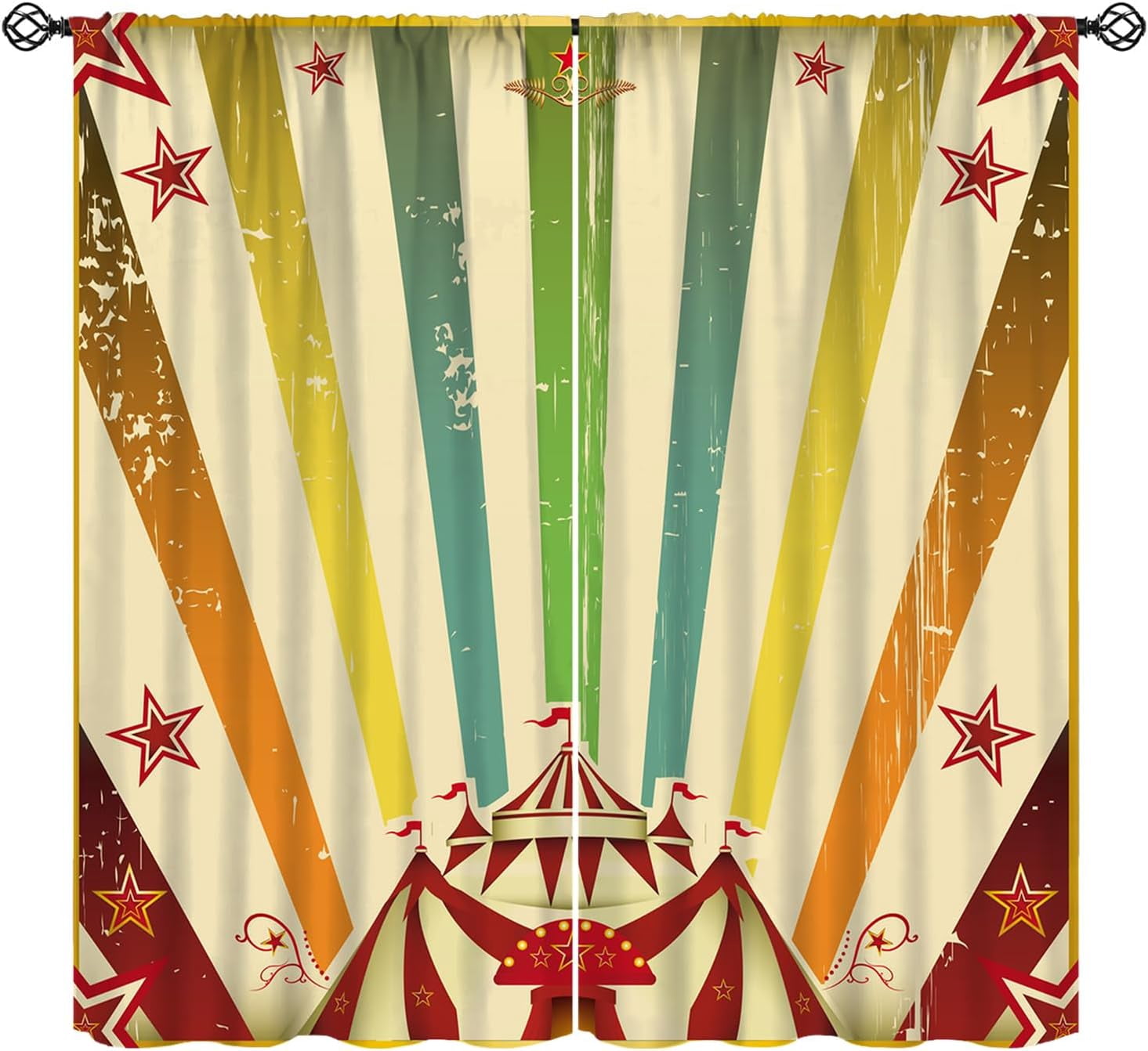 Circus Curtains, Old Circus Carnival Theme Rainbow Stripes Stars Fun ...