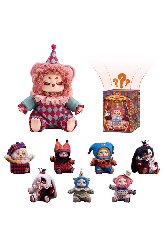 Circus Dream Plush Blind Box - Kawaii Collectible Stuffed Animals with Rotatable Limbs, 7 Styles (include 1 Rare Edition) + Keychain, Cute Birthday Gift for Collectors