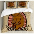 thumbnail image 1 of Circus Duvet Cover Set, Hand Drawn Style Animal on Funny Bike Circus Bear on Bicycle Lettering, Decorative 3 Piece Bedding Set with 2 Pillow Shams, King Size, Tan Caramel and Ruby, by Ambesonne, 1 of 3