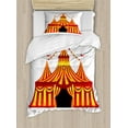 thumbnail image 1 of Circus Duvet Cover Set, Illustration of Old Striped Tent in Retro Style Old Fashion Joy Theater Art, Decorative 2 Piece Bedding Set with 1 Pillow Shams, Twin Size, Red Yellow White, by Ambesonne, 1 of 3