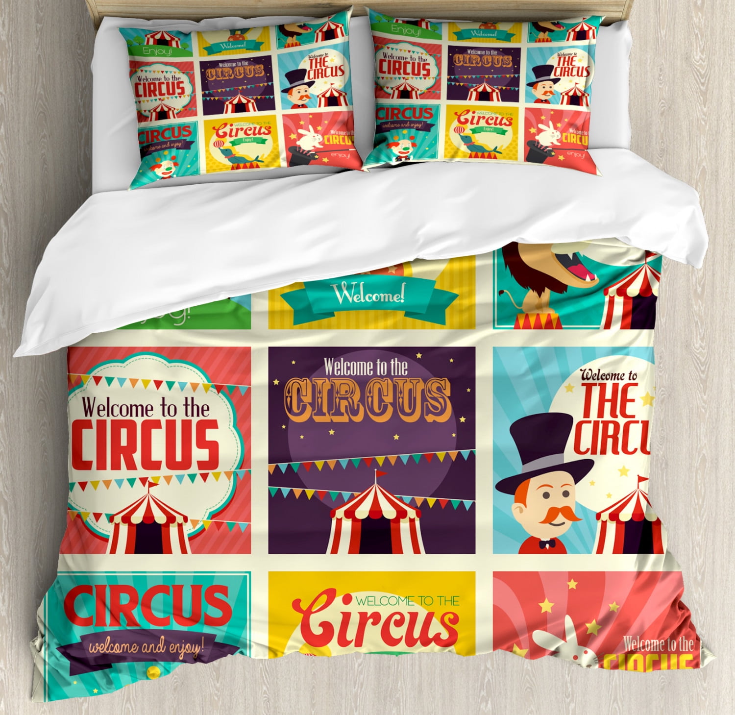 Circus Icons Multicolor Microfiber Queen Duvet Cover Set