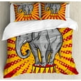 thumbnail image 1 of Circus Duvet Cover Set, Show Animal on Pop Art Inspired Background with Dots and Rays, Decorative 3 Piece Bedding Set with 2 Pillow Shams, Calking Size, Orange Ruby Pale Taupe, by Ambesonne, 1 of 2