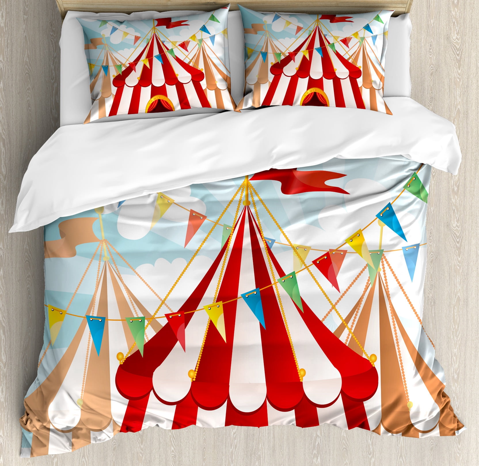 Circus Duvet Cover Set, Circus Stripes Sunshines Through Cloudy Sky ...