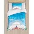 thumbnail image 1 of Circus Duvet Cover Set, Travelling Circus Tent with Clouds Butterflies and Clear Sky Festival Happiness, Decorative 2 Piece Bedding Set with 1 Pillow Shams, Twin Size, Red Green Blue, by Ambesonne, 1 of 3