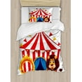 thumbnail image 1 of Circus Duvet Cover Set Twin Size, Lion and a Fire Ring in front of the Circus Tent Blazing Flame Adventure Dangerous, Decorative 2 Piece Bedding Set with 1 Pillow Sham, Multicolor, by Ambesonne, 1 of 3