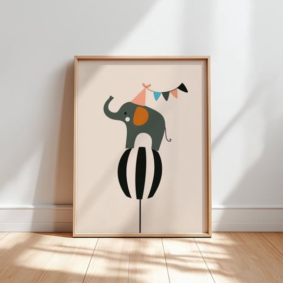 Circus Elephant Balancing Act Poster: Whimsical Nursery Art, Unframed Poster Size 16x24
