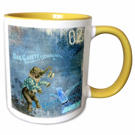 3drose, Circus Elephant Collage, 15oz Two-tone Yellow Mug