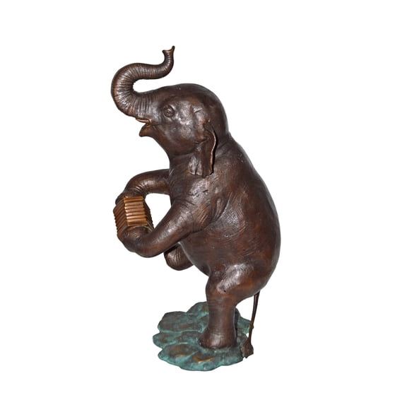 Nifao Circus Elephant Dance and Play the Accordion Bronze Statue, Home Decor Sculpture, 13"L x 11"W x 22"H