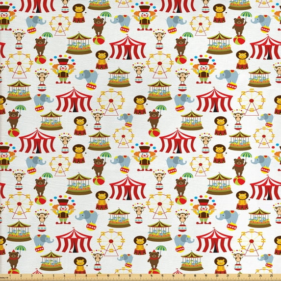 Ambesonne Colorful Fabric by the Yard Upholstery, Circus Bear, 3 Yards, Multicolor