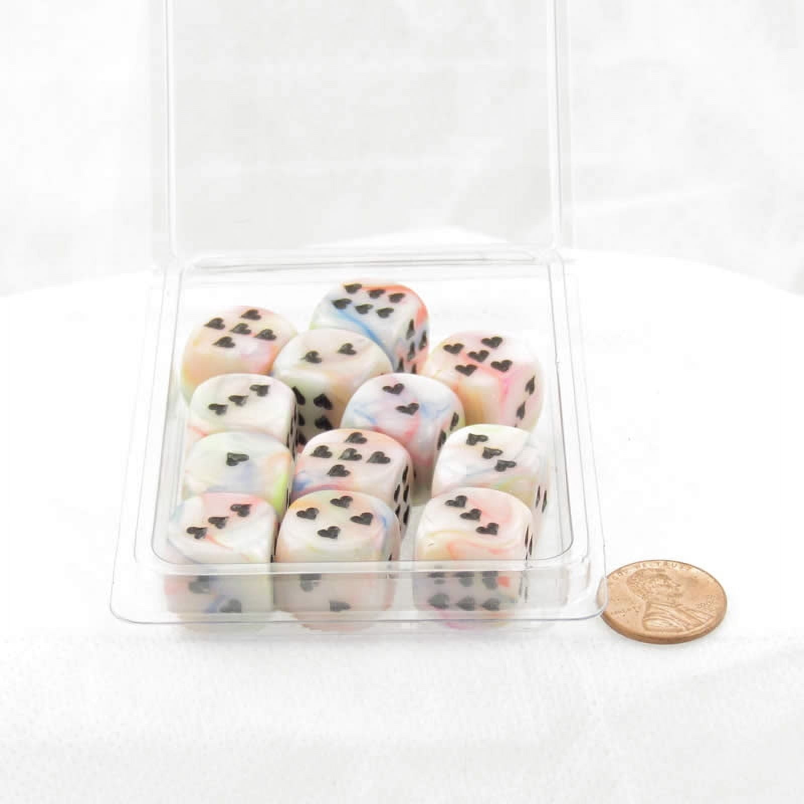 Circus Festive Dice with Black Hearts D6 16mm (5/8in) Pack of 12 Wondertrail