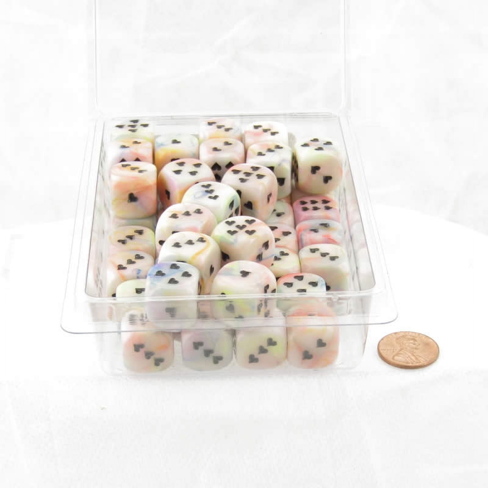 Circus Festive Dice with Black Hearts D6 16mm (5/8in) Pack of 50 Wondertrail