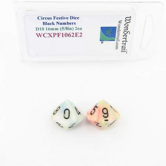 Circus Festive Dice with Black Numbers D10 Aprox 16mm (5/8in) Pack of 2 Wondertrail