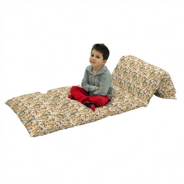 Circus Floor Pillow Lounger Cover, Vintage Clown and the Wand Doing a Trick Doodle Style Design Funny Design, Nap Mat Printed Fabric Case for 5 Pillows, 88" x 36", Multicolor, by Ambesonne