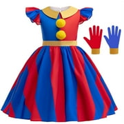 Circus Girls Cosplay Pomni Costume Dress with Gloves Size 4-12Y