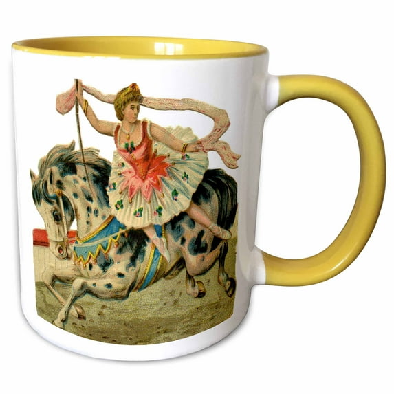 3drose, Circus Horse and Ballerina, 15oz Two-tone Yellow Mug