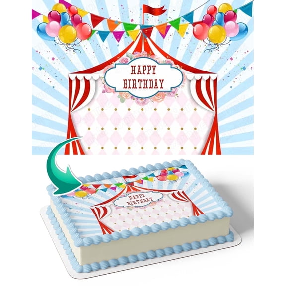 Circus Kids Cute Edible Image Icing Cake Topper for Quarter Sheet Cake, by TNCT