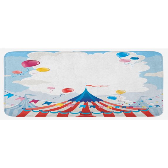 Circus Kitchen Mat, Circus Day Canvas Tents Stratus Cloudy Summer Entertainment Season Theme, Plush Decorative Kitchen Mat with Non Slip Backing, 47" X 19", Multicolor, by Ambesonne